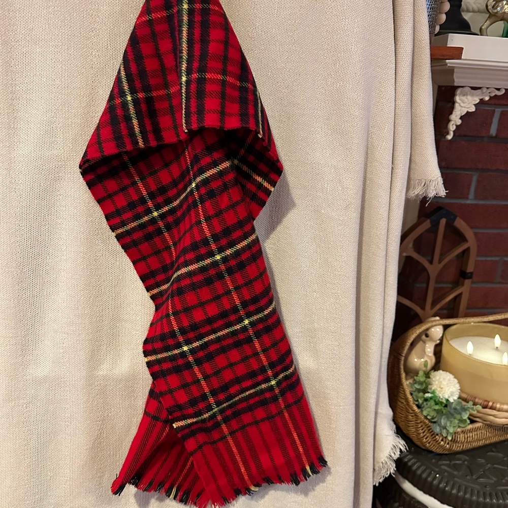 MADE IN FRANCE Vintage Plaid Red and Black Scarf